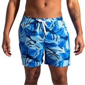 chubbies Blue Tropical Leaf Swim Trunks